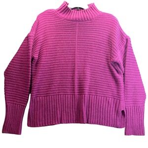 Apt. 9 Mock Neck Sweater Womens Large Magenta Ribbed Oversized Boxy Chunky Knit